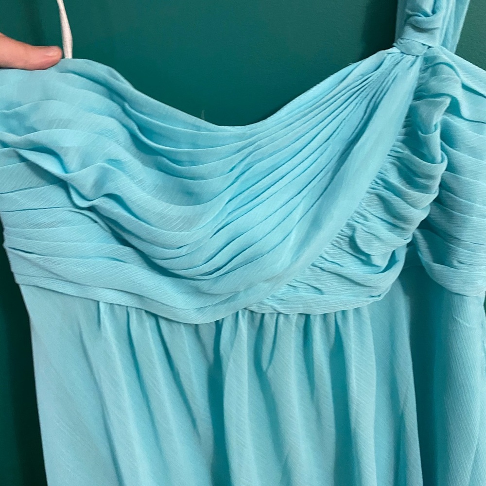 Chiffon aqua one shoulder dress